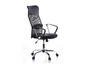 Un fauteuil de bureau noir avec un dossier en mesh et des roulettes.