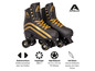Patins à roulettes quad Apollo noirs avec des accents dorés.