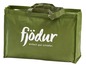Sac Fjodor vert avec le texte 'simplement bien dormir'.