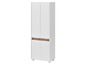 Armoire blanche avec deux portes et un accent en bois.