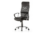 Un fauteuil de bureau noir avec un dossier en maille et des accoudoirs.