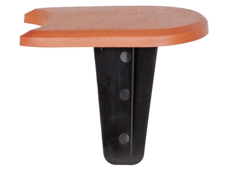 Un plateau de table en plastique orange avec un pied noir.