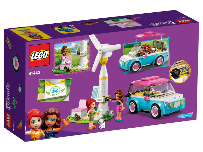 LEGO Friends set avec un moulin à vent, une voiture et deux poupées.