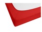 Drap housse rouge pour un matelas.