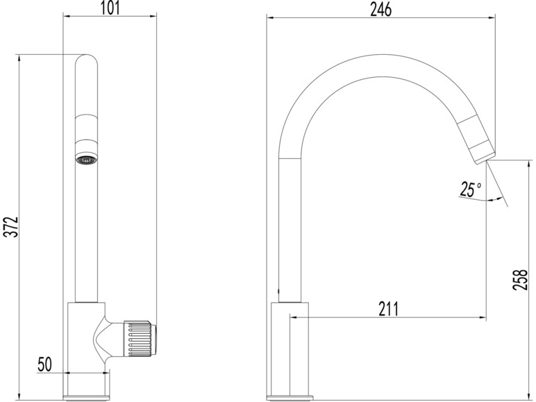 Plan technique d'un robinet de cuisine avec bec
