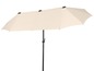 Un parasol beige avec un cadre noir.