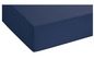 Un drap housse bleu foncé pour un matelas.