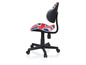 Une chaise de bureau noire avec un revêtement Union Jack.