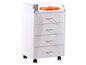 Commode blanche à quatre tiroirs sur roulettes.