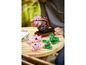 Arbres Bonsai LEGO en rose et vert, y compris un homme tenant l'arbre rose.