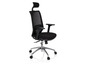 Un fauteuil de bureau noir en maille avec un appui-tête.