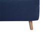 Chaise bleue avec pieds en bois.