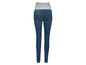 Jeans skinny bleu foncé avec bande grise pour femmes enceintes.