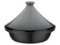 Une tajine en fonte noire avec un couvercle gris foncé.