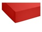 Un drap-housse rouge pour un lit simple.