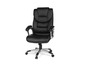 Un fauteuil de bureau noir avec accoudoirs et roulettes.