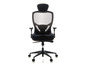 Un fauteuil de bureau noir avec un dossier en maille et des accoudoirs.