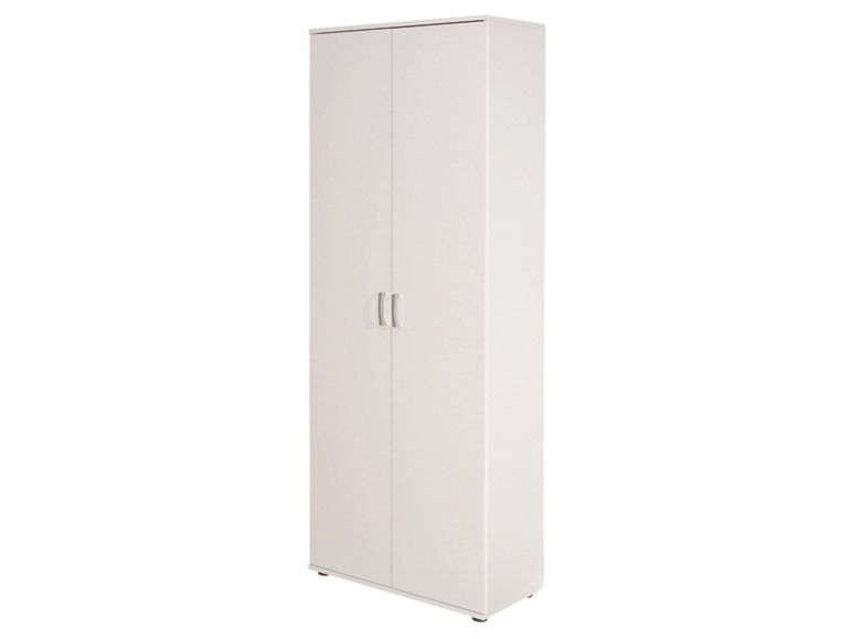Une armoire blanche à deux portes.