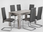 Un ensemble de salle à manger avec une table en béton et six chaises en cuir.
