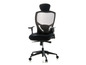 Un fauteuil de bureau noir avec un dossier en maille et des accoudoirs.