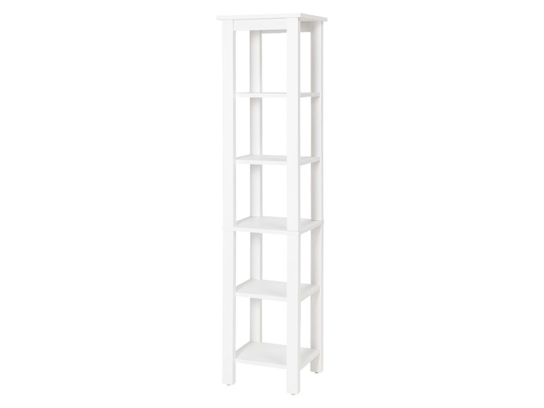Une étagère blanche avec cinq étagères.
