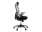 Un fauteuil de bureau noir avec un dossier en mesh et des accoudoirs