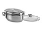 Une casserole ovale en acier inoxydable avec un couvercle en verre.