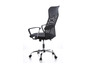 Chaise de bureau noire avec dossier en mesh et roulettes.