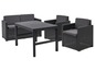 Un ensemble de jardin en osier noir avec une table, un canapé et deux chaises.