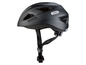 Casque de vélo noir Abus avec des détails réfléchissants.