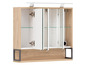 Une armoire de salle de bain avec trois portes et des étagères en verre.
