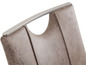 Une chaise de salle à manger en cuir marron avec un dossier en acier.
