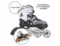Patins à roulettes noirs avec des roues blanches et un système ajustable pour 4 pointures.