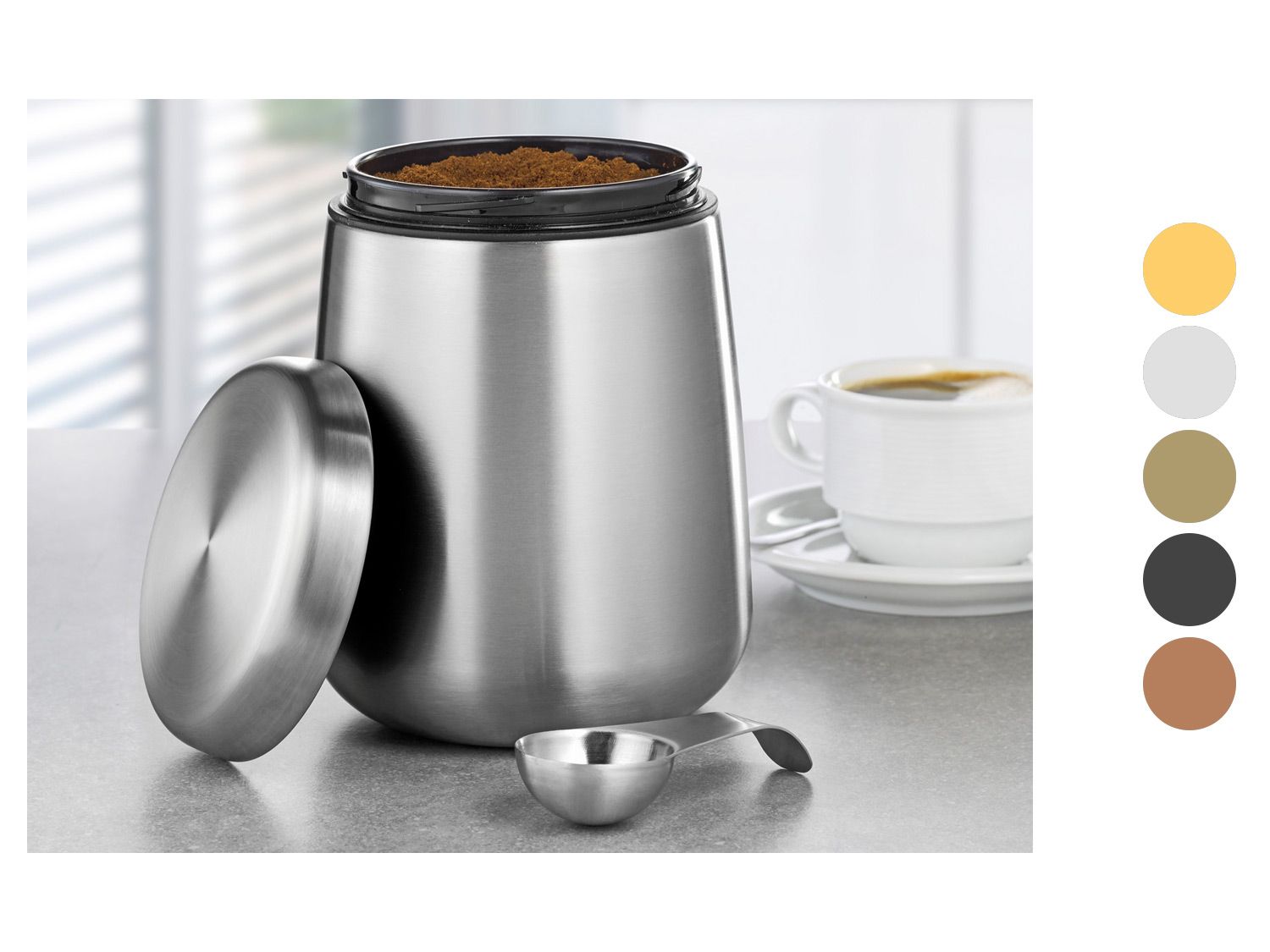 Esmeyer Boîte à café / boîte de conservation en acier inoxydable avec cuillère de dosage dans le couvercle