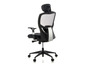 Chaise de bureau noire avec dossier en maille et accoudoirs.