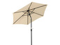 Un parasol beige avec un manche noir.