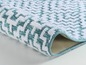 Un tapis de bain avec un motif géométrique turquoise et blanc.