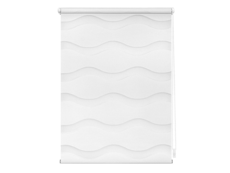 Un store enrouleur blanc avec un motif ondulé.