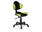 Une chaise de bureau noire et verte avec des roulettes.