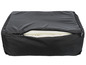 Un lit pour chien noir avec un matelas en mousse visible.