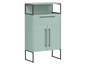 Armoire couleur menthe avec deux portes, un tiroir et une étagère ouverte.