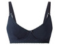Un soutien-gorge de maternité et d'allaitement bleu foncé rembourré avec dentelle.