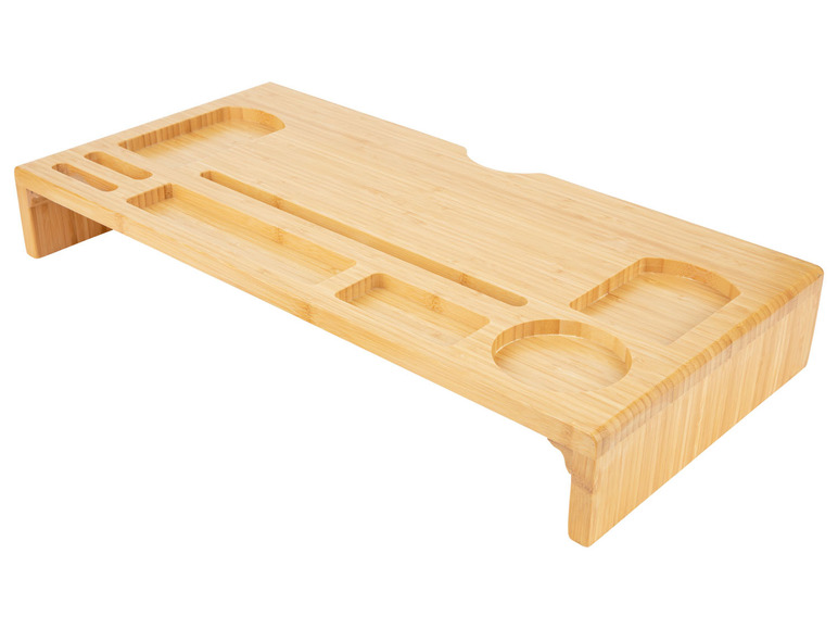 Un support pour ordinateur portable en bois avec rangements
