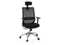 Chaise de bureau noire avec dossier en maille et appui-tête.