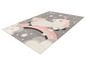 Un tapis gris avec un arc-en-ciel rose et une licorne.