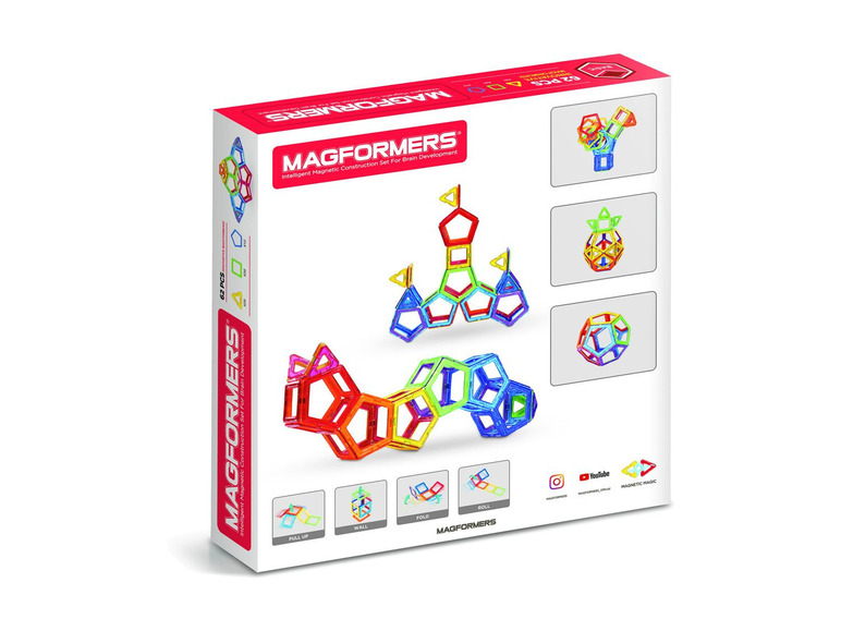 Boîte d'un jeu de construction magnétique Magformers avec 62 pièces.