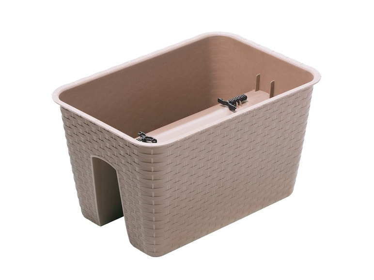 Jardinière rectangulaire brune avec effet osier pour le mur.