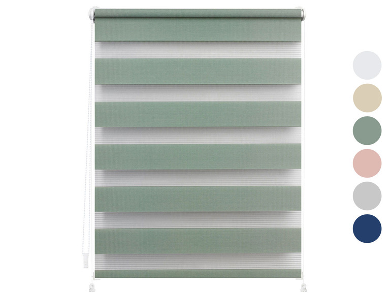 Store enrouleur duo verte avec des détails blancs