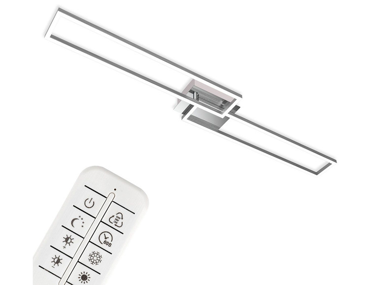 Luminaire de plafond moderne avec télécommande pour ajuster la couleur et la luminosité.