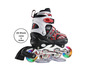 Patins à roulettes noirs avec des détails rouges et des roues LED.